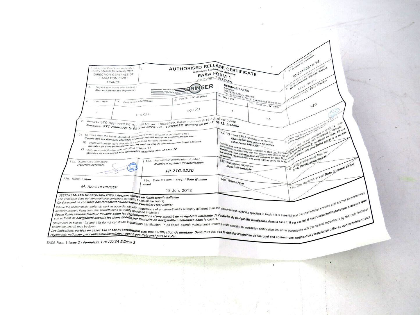 BERINGER BCH-001 WHEEL CAP New