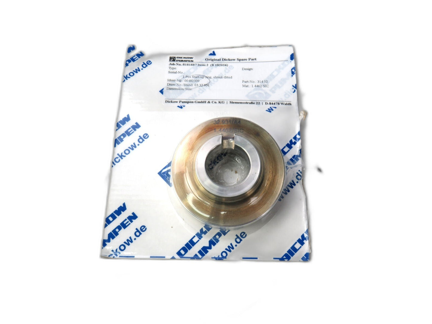 DICKOW PUMPEN 00482309 START-UP RING SHRINK FITTED 314.02 New
