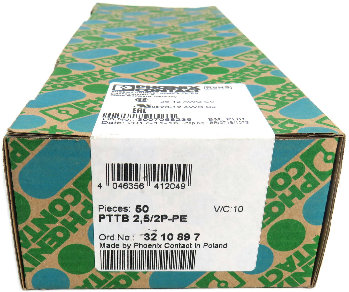 PHOENIX CONTACT 3210897 PTTB 2,5/2P-PE Lot of 50 New