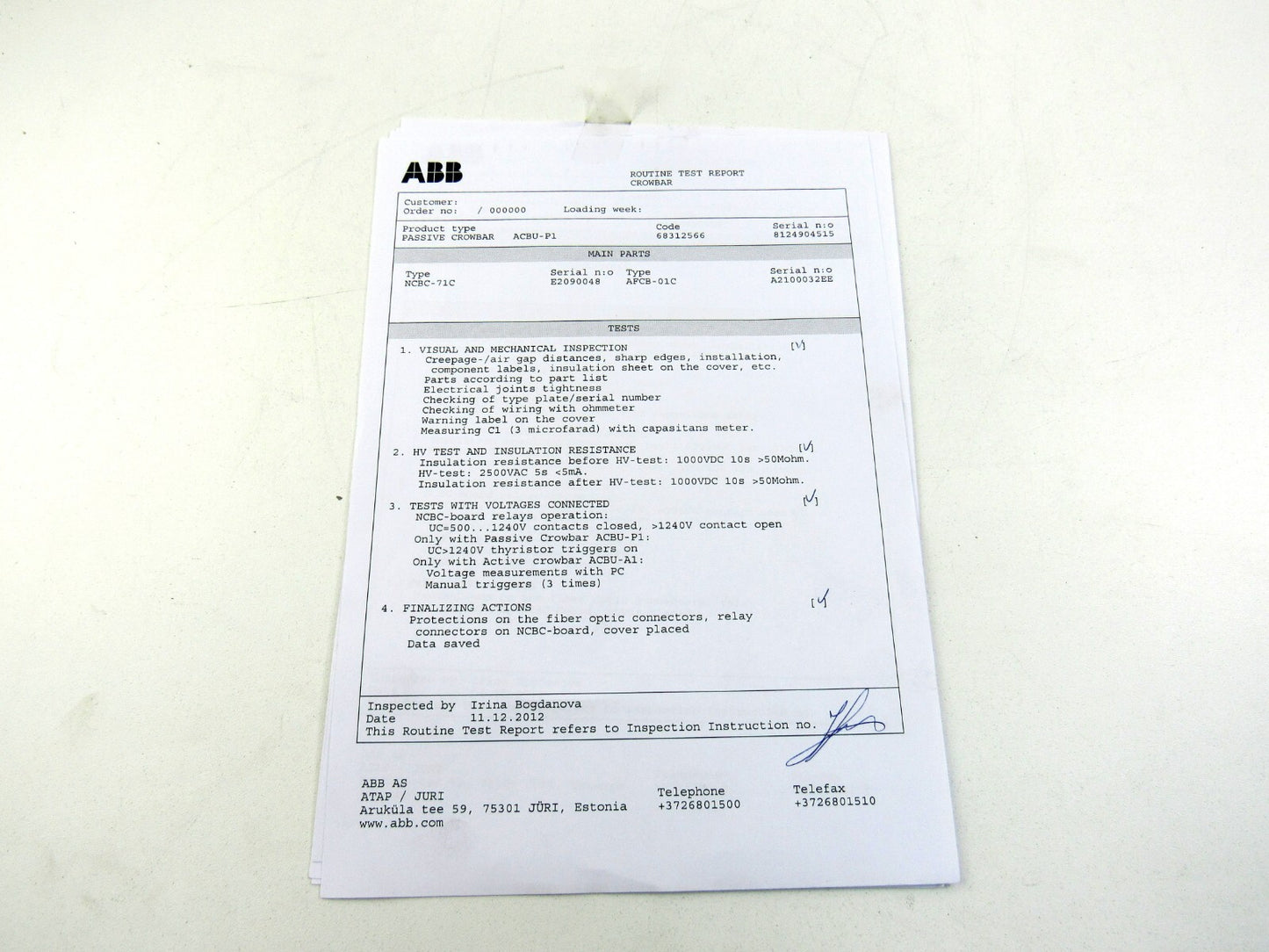 ABB ACBU-P1 PASSIVE CROWBAR 6812566 ACS800-67 New