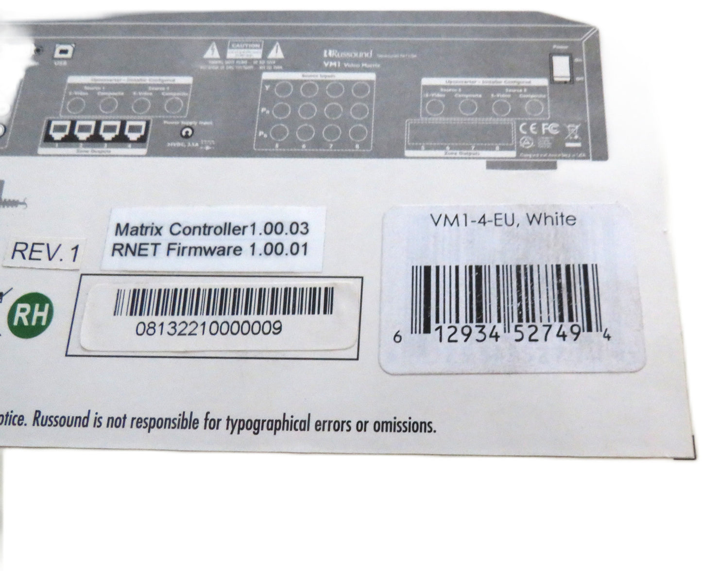 RUSSOUND VM1 4 VIDEO MATRIX + 4 PIECES VMR1 New