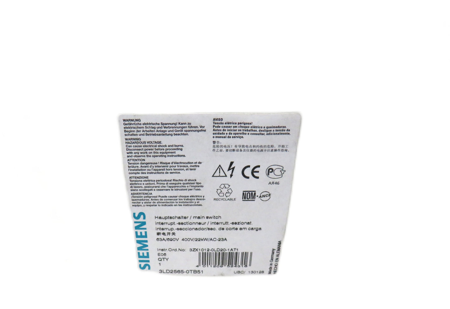 SIEMENS 3ZX1012-0LD20-1AT1 New