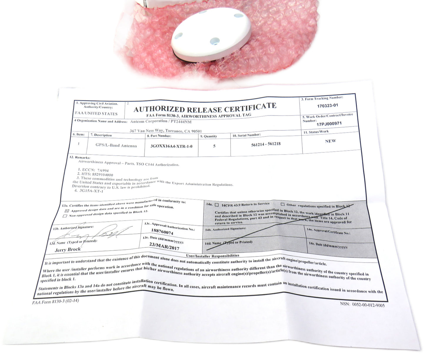 ANTCOM 3GOXX16A4-XTR-1-0 ACTIVE L1 GPS ANTENNA New