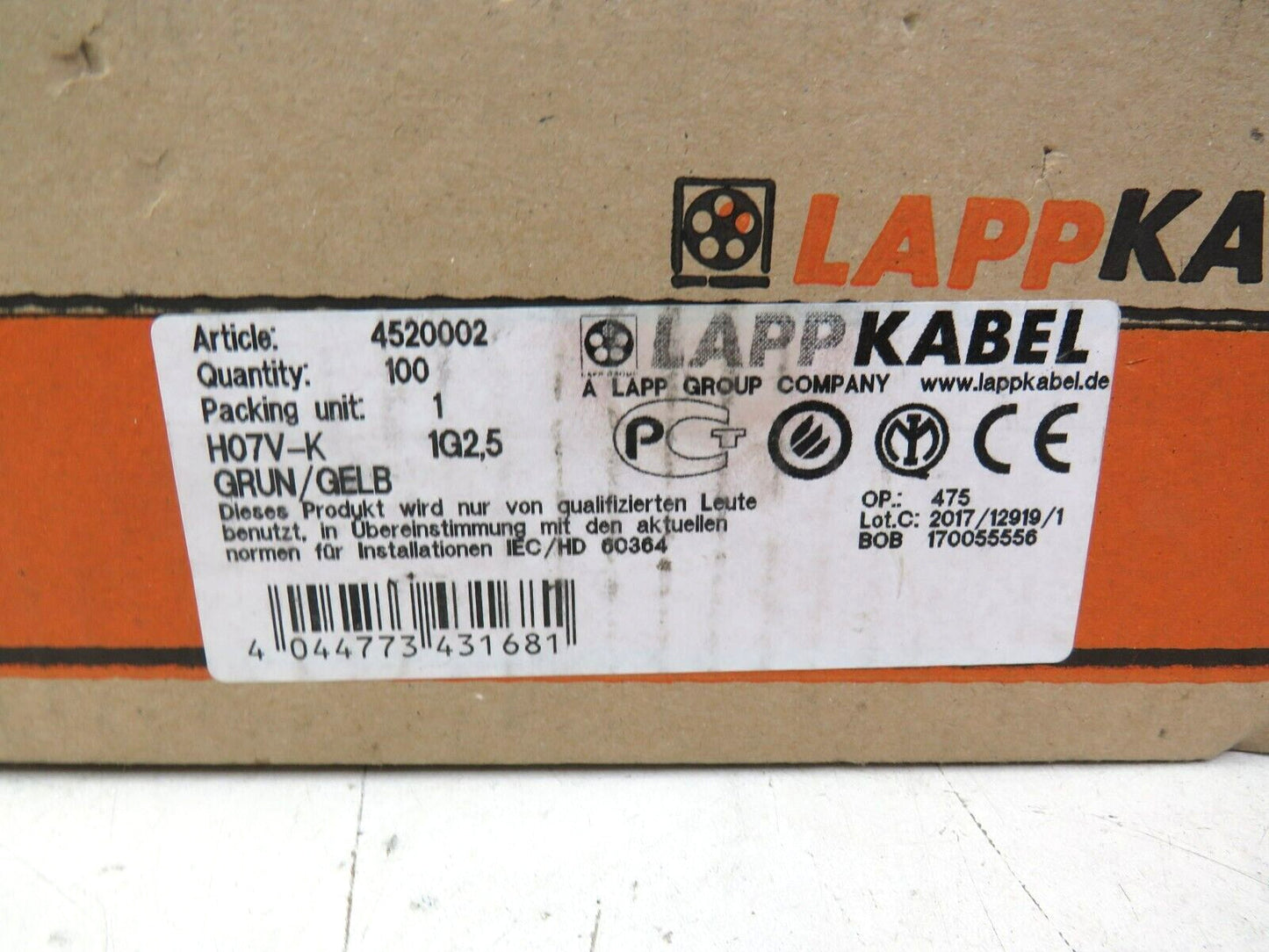 LAPP KABEL LAPP lappkabel 4520002 New