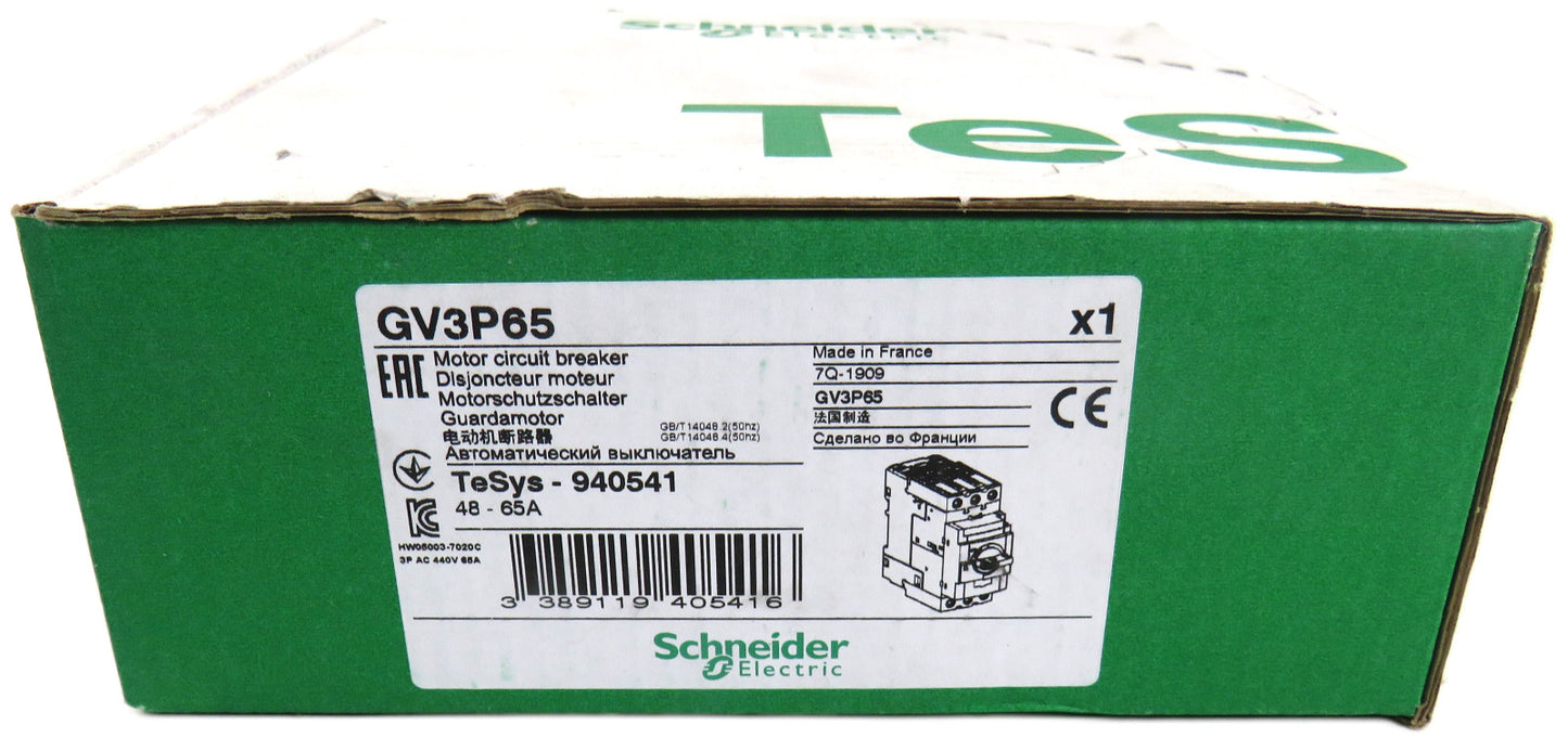 SCHNEIDER ELECTRIC GV3P65 94051 MOTOR CIRCUIT BREAKER New