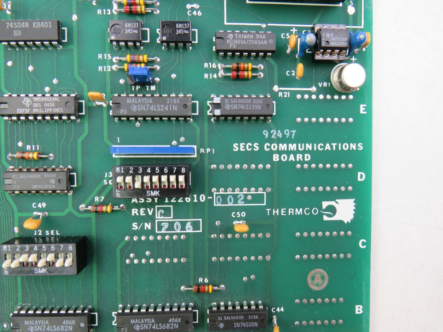 THERMCO 122610-002 PCB BOARD, SECS COMMUNICATIONS BOARD New