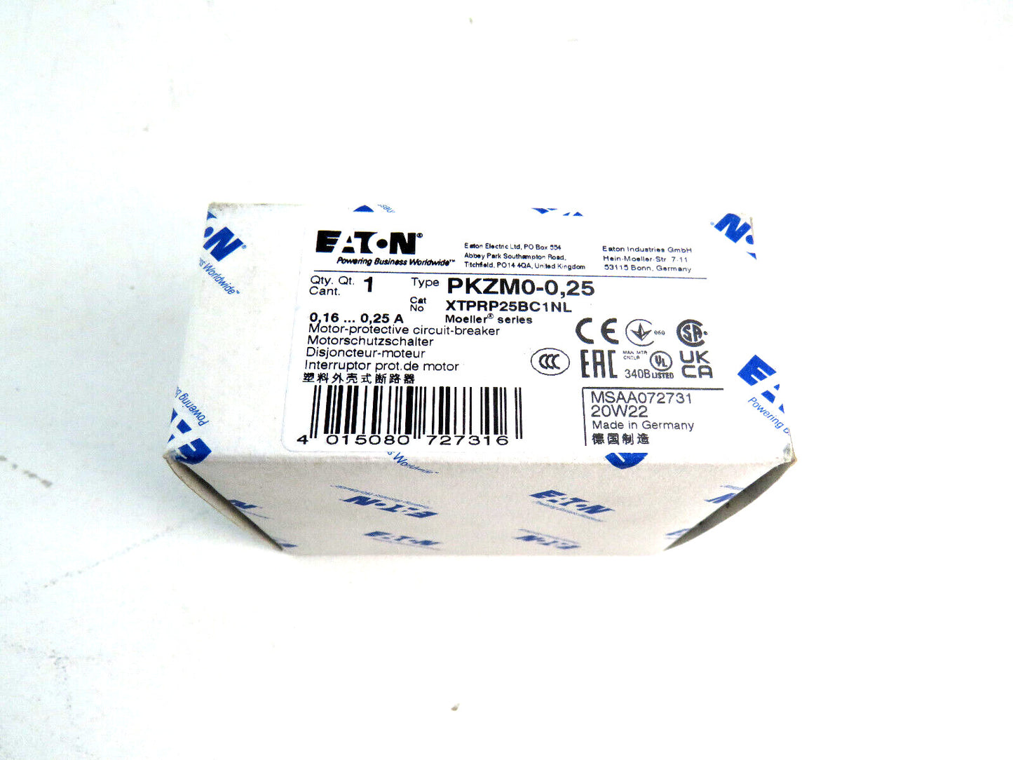 EATON PKZM0-0.25 Motor Protective Circuit Breaker New