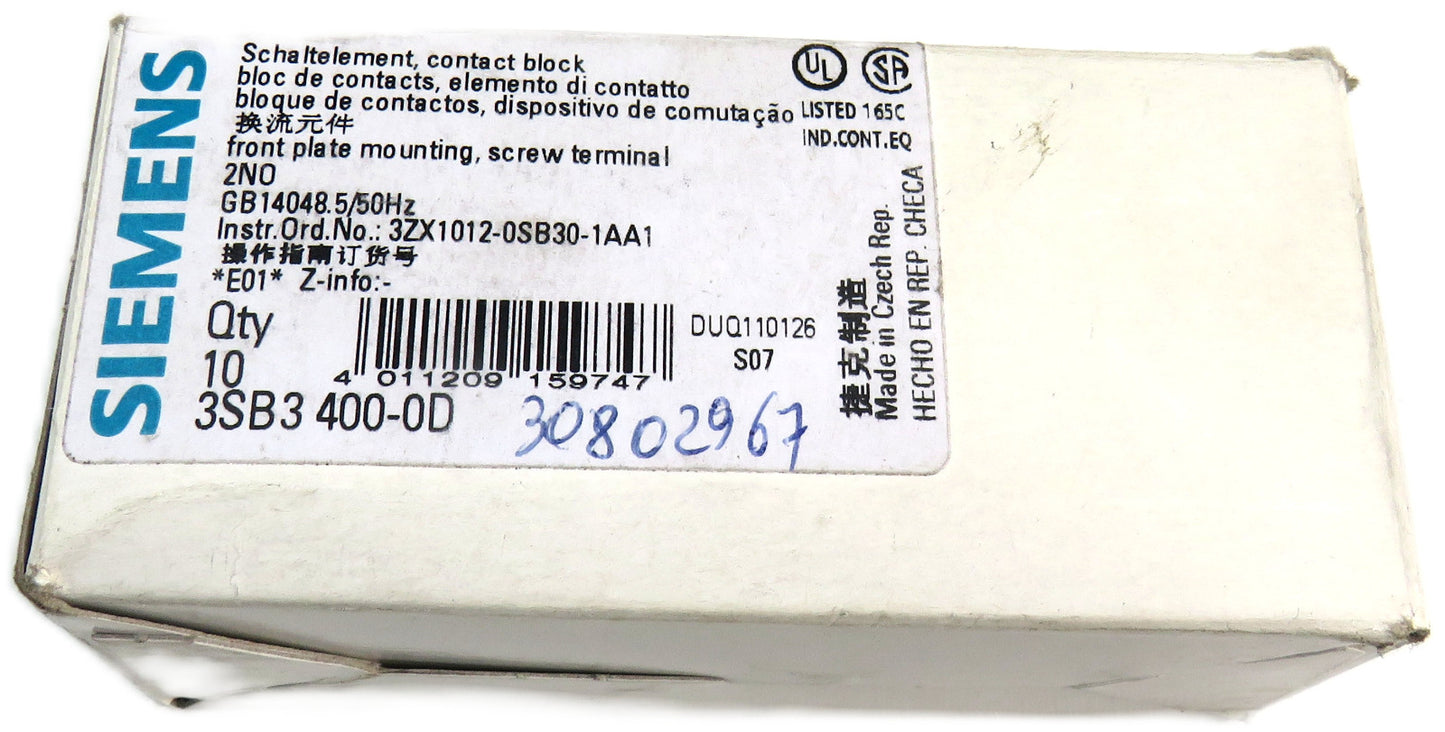 Siemens 3SB3 400-0D CONTACT BLOCKS Lot of 6 New