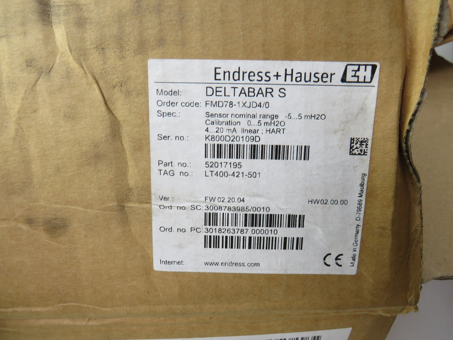 ENDRESS+HAUSER FMD78-1XJD4/0 DELTABAR S 52017195 FMD78-BBA7F31AR1UA+Z1 New
