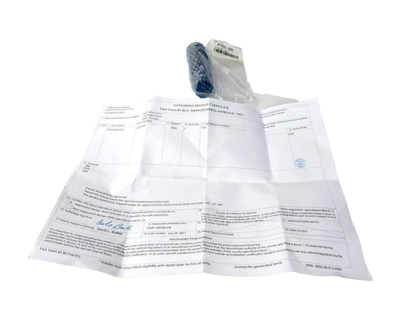 PIPER 67502-000 RETAINER ASSY New