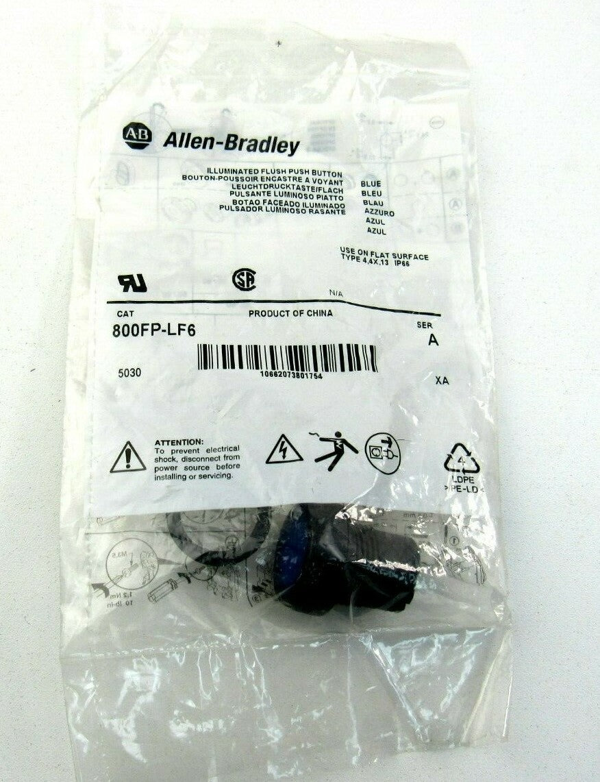 Allen Bradley 800FP-LF6 AB BLUE ILLUMINATED FLUSH PUSH BUTTON New