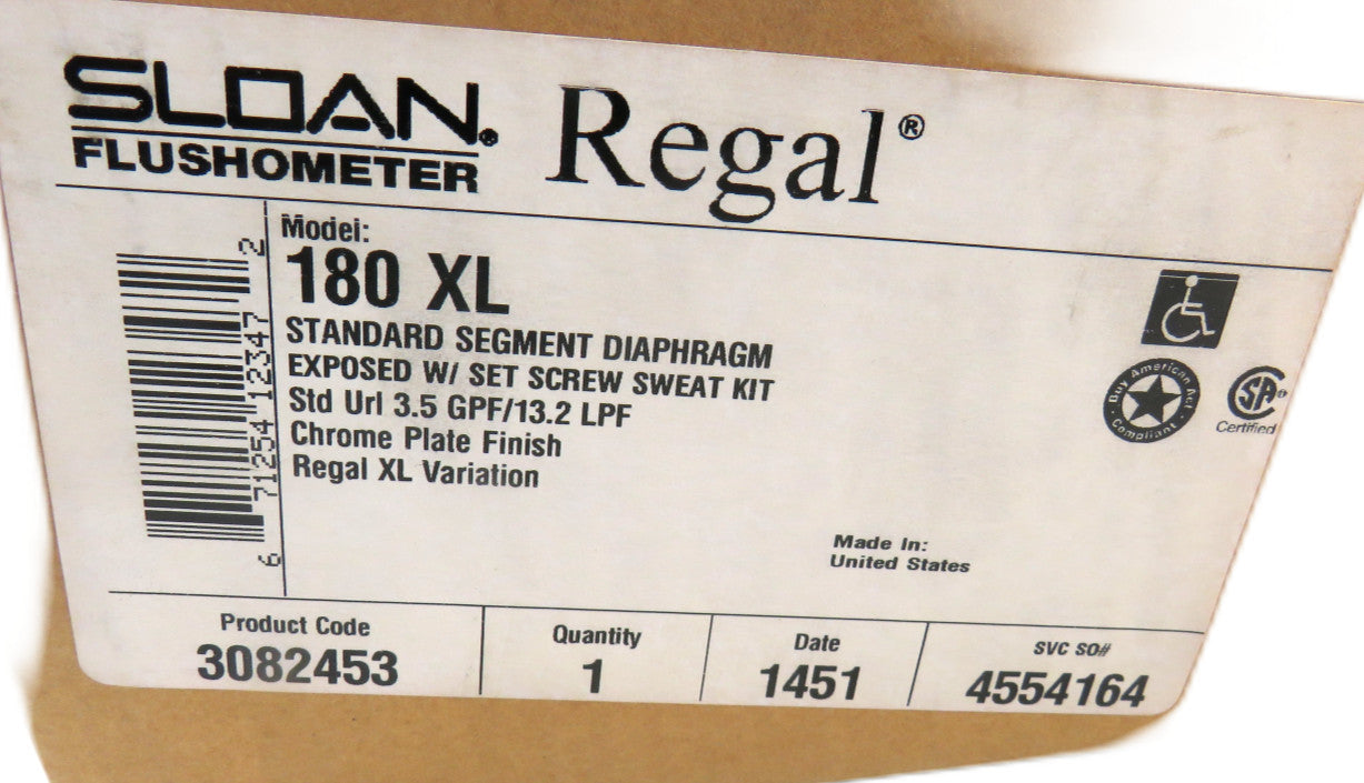 Sloan REGAL 180 XL FLUSHOMETER 3082453 MANUAL FLUSH VALVE New