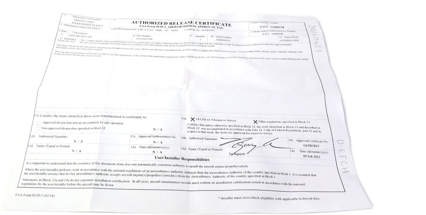 GARMIN 011-03457-00 GDU 700/1060 ADC GMN-01218 011-N3457-00 010-NI326-00 New