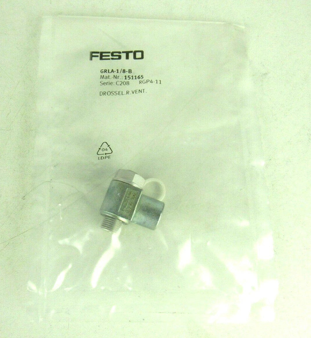 Festo GRLA-1/8-B One-way Flow Control Valve 151165 New