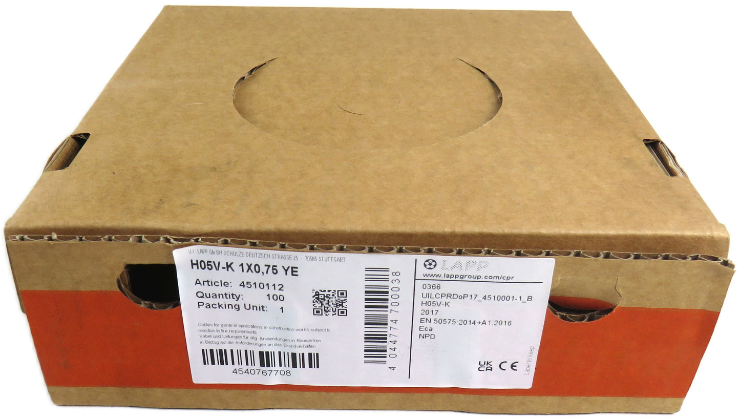 LAPP 100 m Lapp 4510112 CABLE H05V-K YE 0,75 mm² YELLOW New