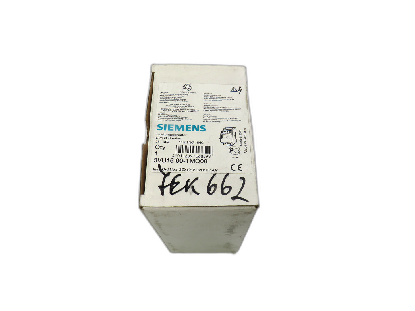 SIEMENS 3VU16 00-1MQ00 3VU1600-1MQ00 CIRCUIT BREAKER   New