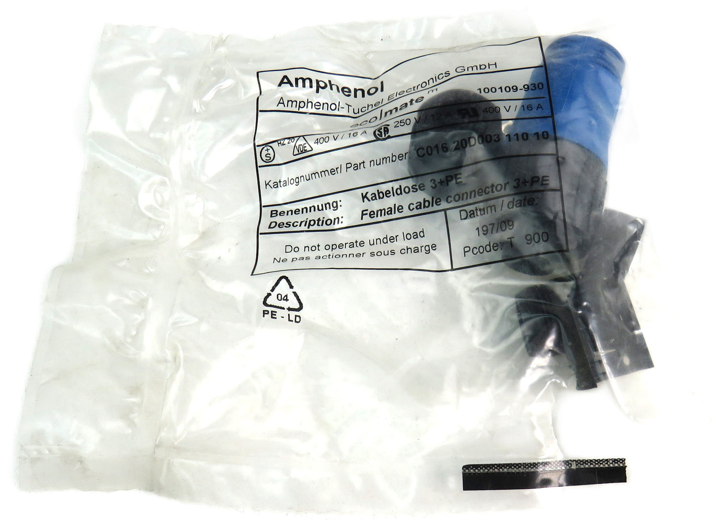 Amphenol  C016 20D003 110 10 Circular Connector, Ecomate C016 Series    New