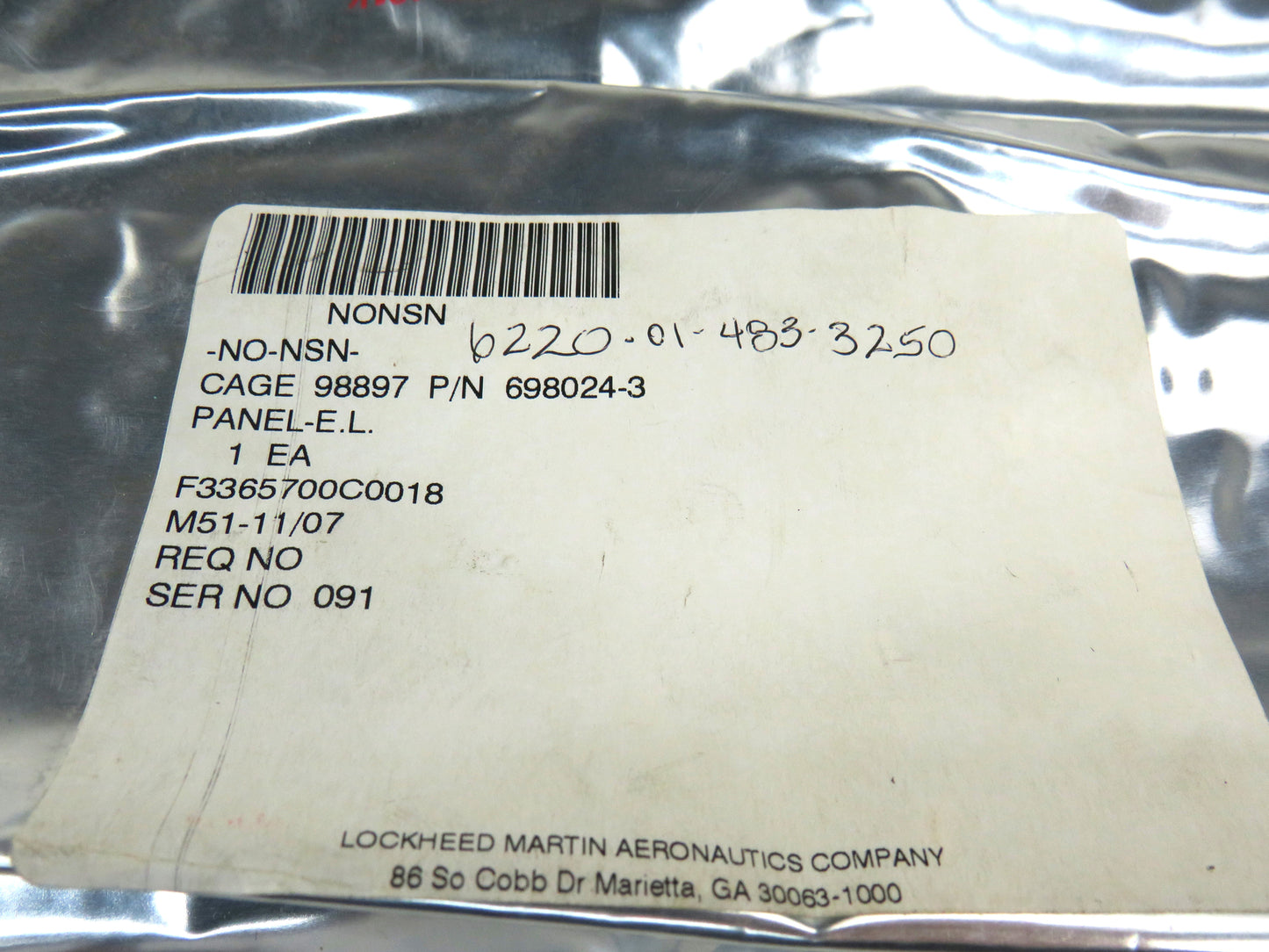 Lockheed Martin  GE 698024-3 AC-130 LIGHT  PANEL  6220-01-483-3250    New