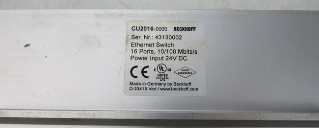 BECKOFF CU2016 ETHERNET SWITCH, 16 Ports,10/100 Mbits/s, Input 24V DC