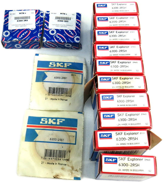 SKF  6300-2RSH 12PCS + 6300-2RS1 2PCS + MTK 6300 2RS BEARING   Lot of 16 New