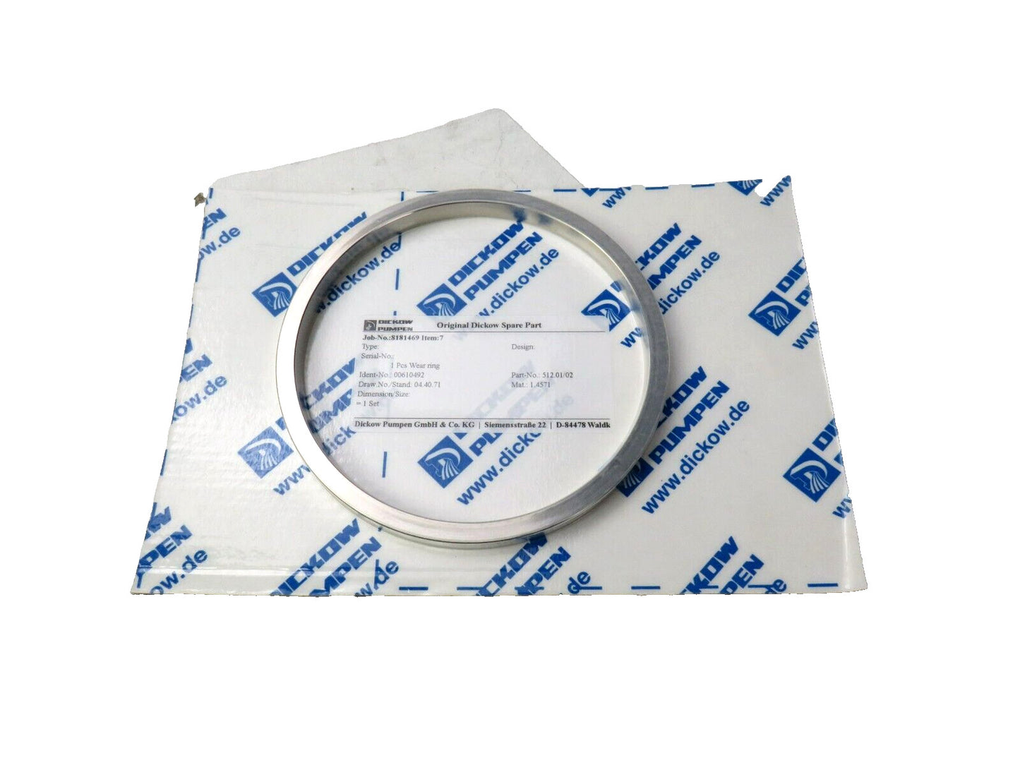 DICKOW PUMPEN 00610492  WEAR RING  512.01/02    New