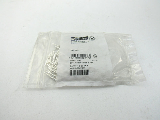PHOENIX CONTACT 1663365 CK1,6-ED-1,00ST AG Lot of 100 New