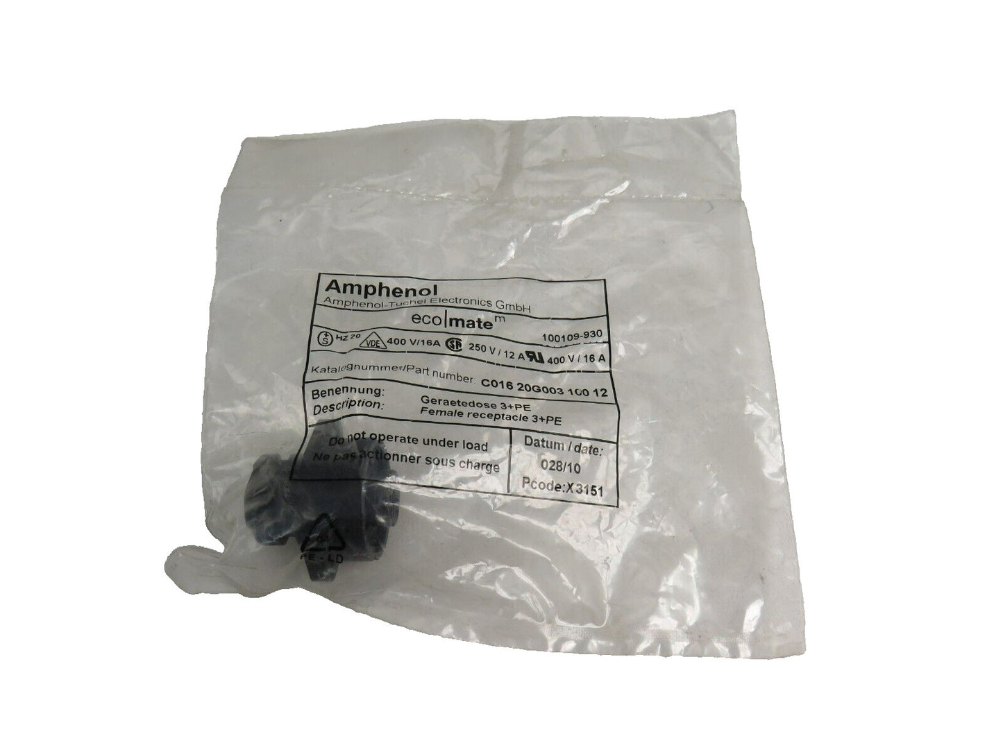 Amphenol 100109-929 C016 20G003 100 12 Circular Connector; 4 Position; Female