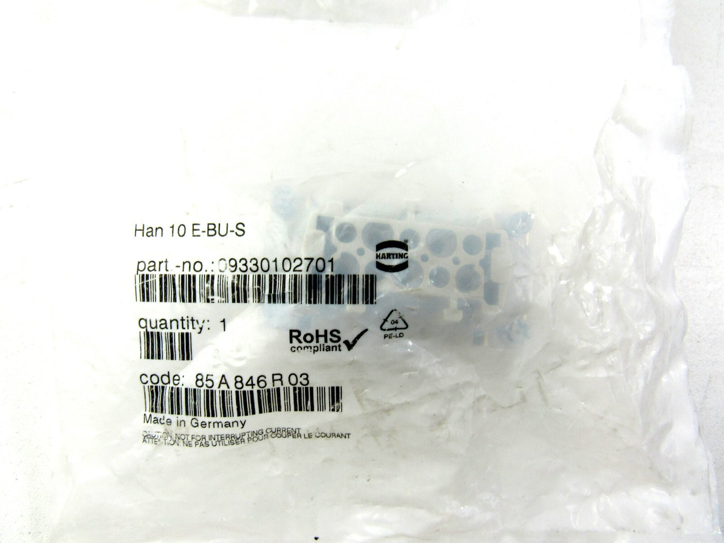 HARTING 09330102701 HAN 10 E-BU-S   Lot of 5 New