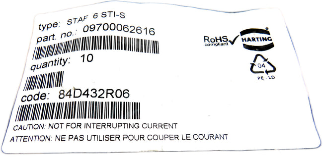 Harting  09700062616 STAF 6 STI-S  Lot of 10 New