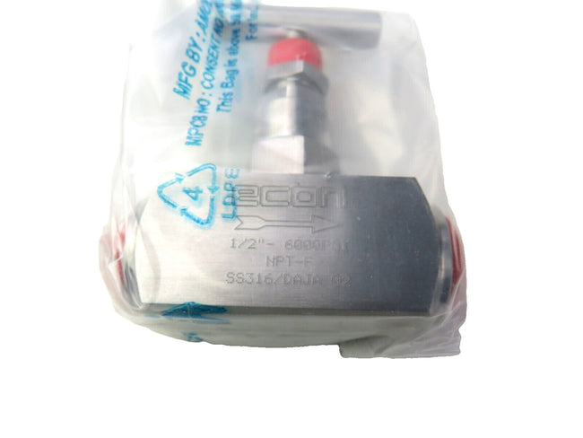 ECON 11812063 NEEDLE VALVE 6000 PSI SS316/DAJA-02 1/2" NPT-F    New