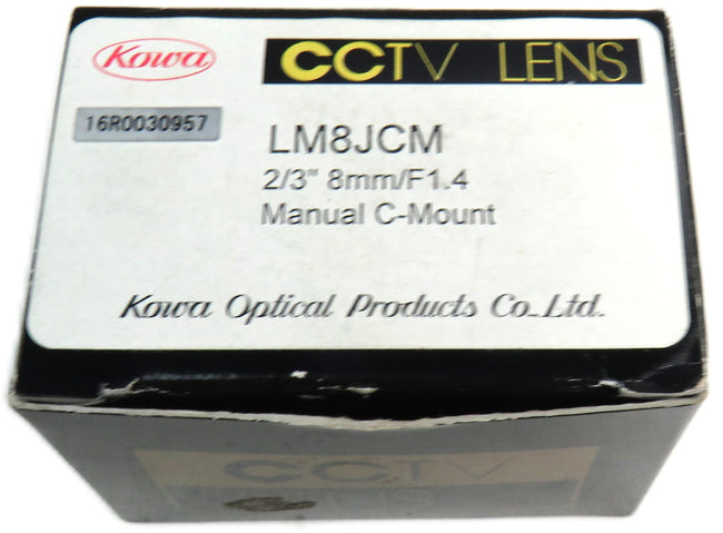 KOWA  LM8JCM 2/3" 8MM/F1,4 MANUAL C MOUNT CCTV LENS     New