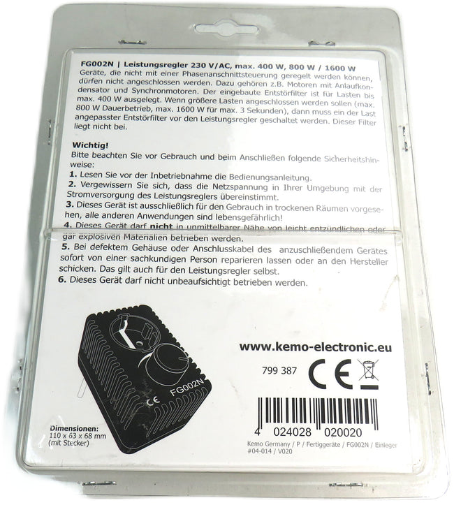 KEMO FG002N Power control 230 V/AC    New