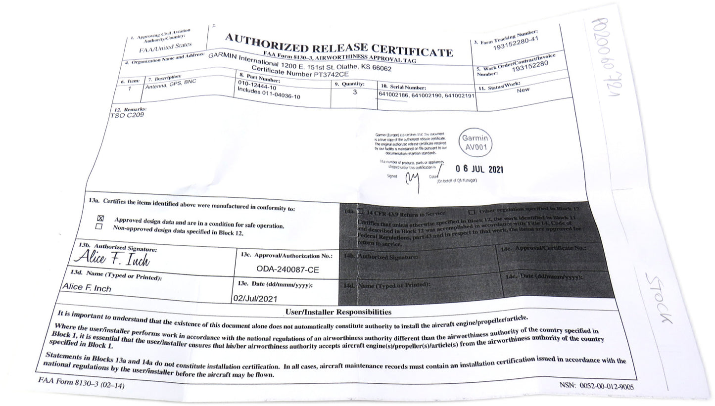 GARMIN 011-04036-10 0110403610 GPS BNC ANTENNA     New