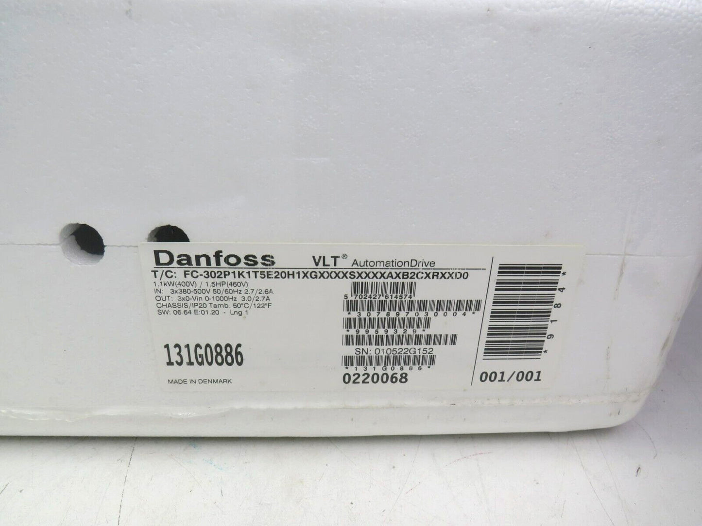 DANFOSS FC-302P1K1T5E20H1 131G0886 VLT frequency converter - 1.1 kW    New