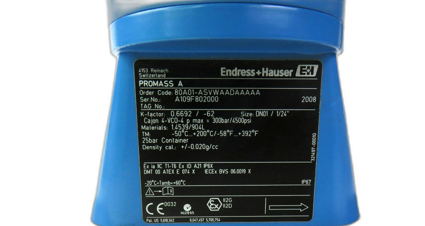ENDRESS+HAUSER 80A01-ASVWAADAAAA + DK8MS A1A1A1 PROMASS 80 A DN01 1/24" New