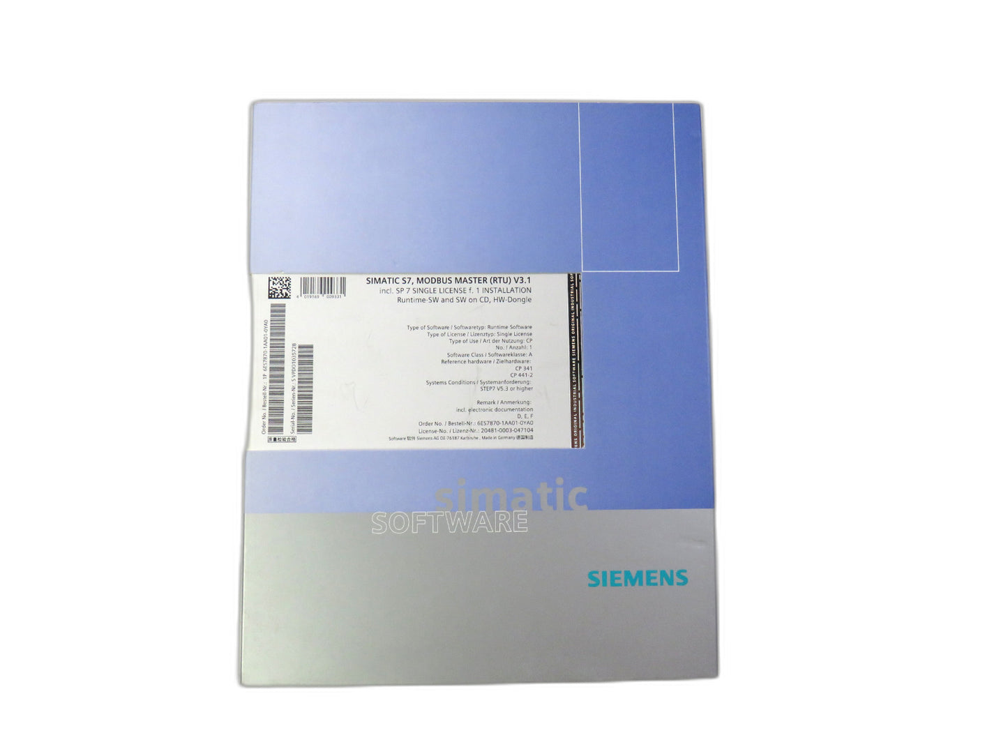 SIEMENS  6ES7870-1AA01-0YA0 KEY INCLUDED MODBUS Master V3.1   New