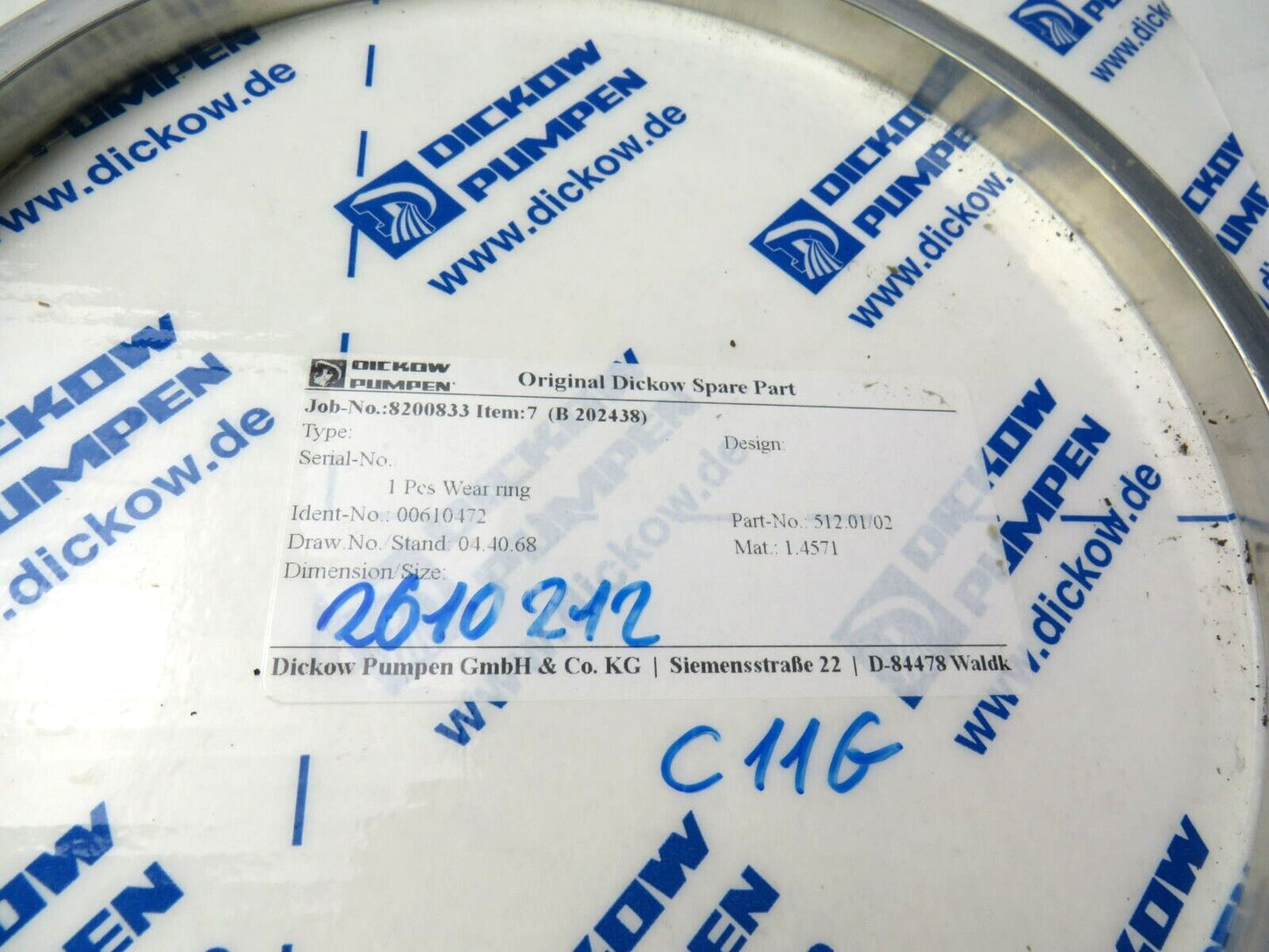 DICKOW PUMPEN 00610472  WEAR RING  512.01/02    New