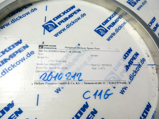 DICKOW PUMPEN 00610472  WEAR RING  512.01/02    New