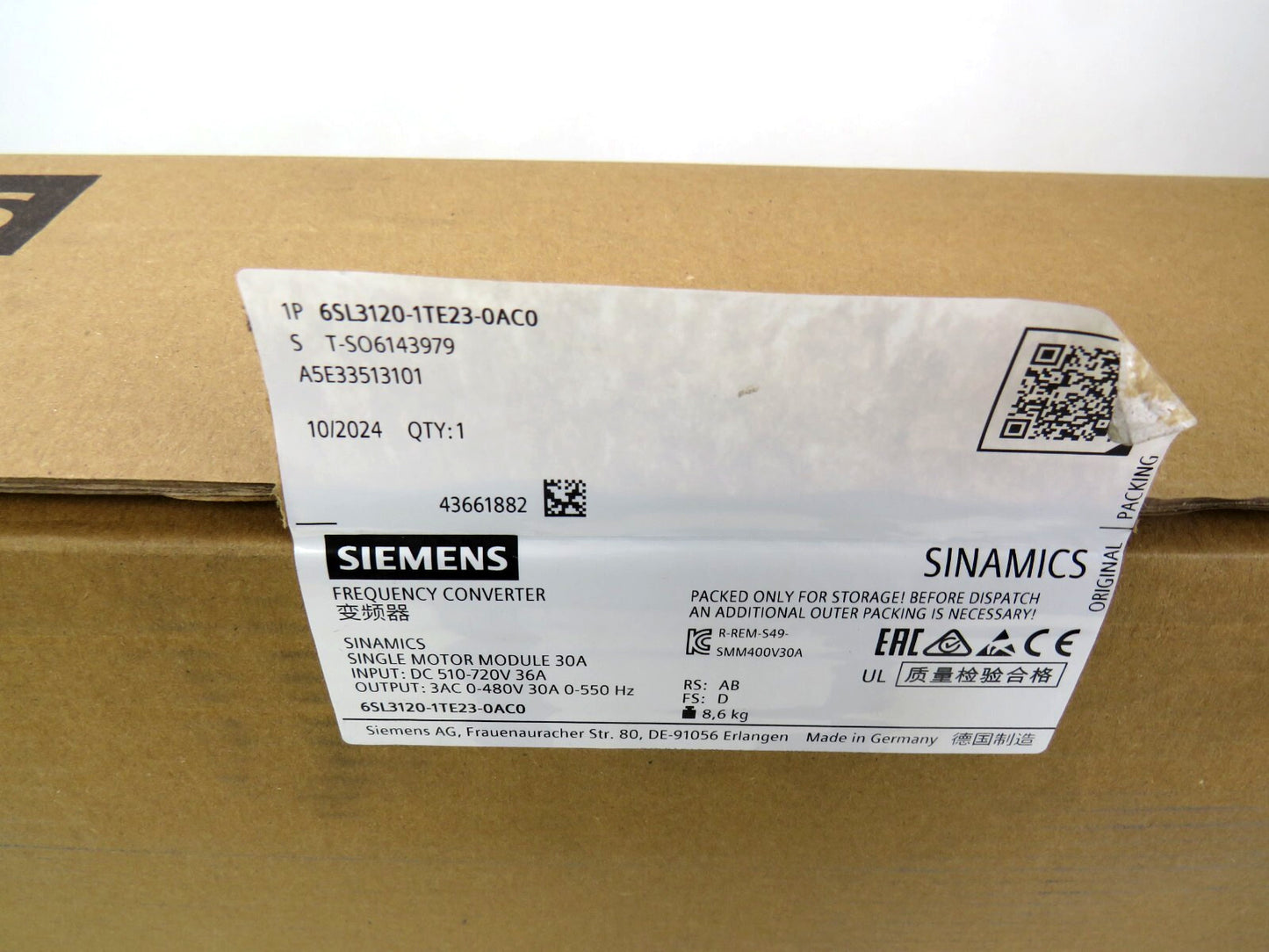 SIEMENS 6SL3120-1TE23-0AC0 6SL3 120-1TE23-0AC0    New