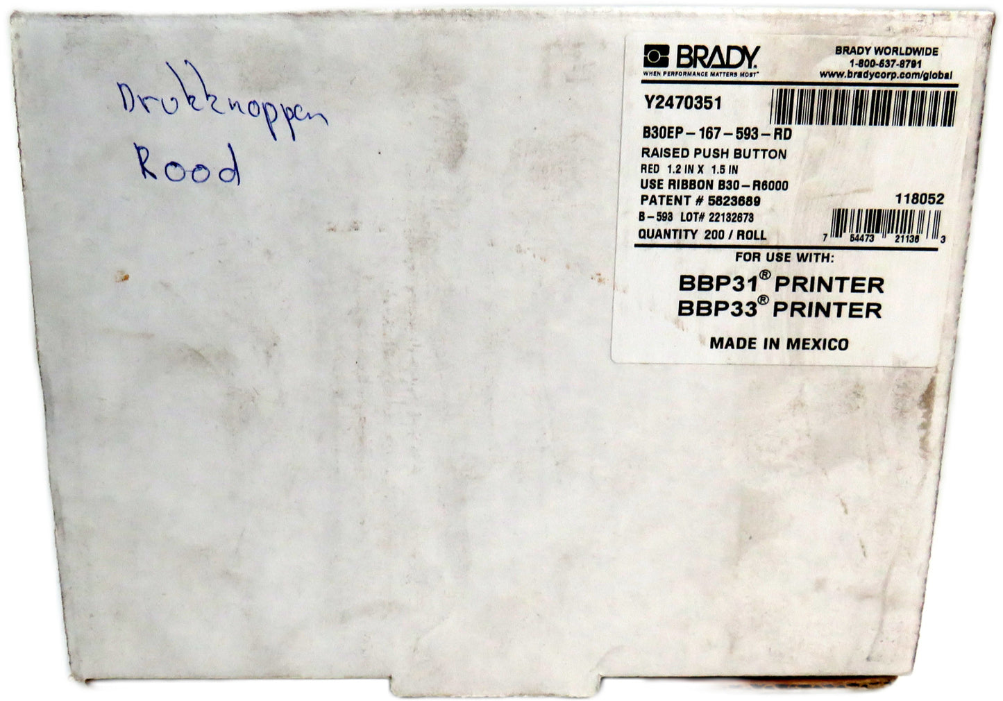 Brady  White Raised Push Button Labels 1.2" x 1.5"     New