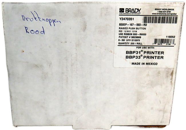 Brady  White Raised Push Button Labels 1.2" x 1.5"     New