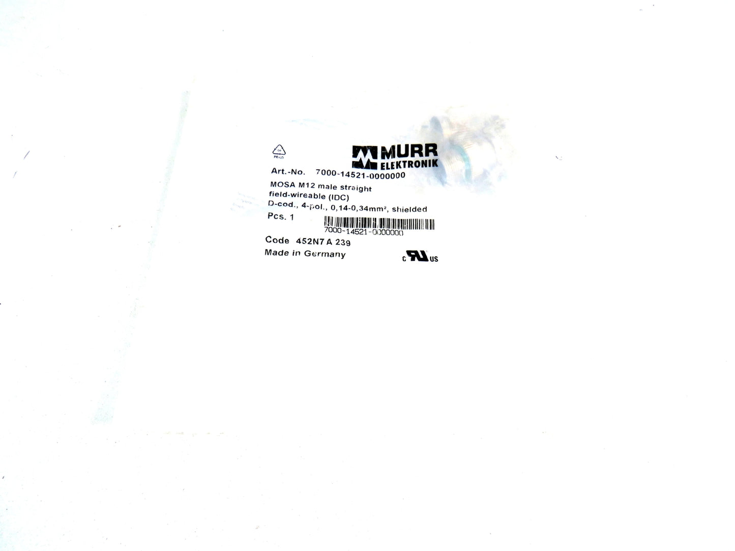 Murr elektronik 7000-14521-0000000 m12 plug    New