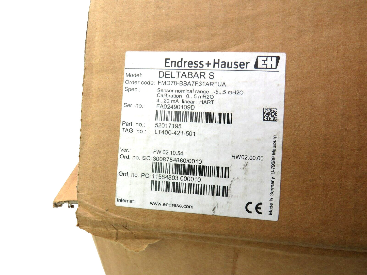 ENDRESS+HAUSER  DELTABAR S 52017195 FMD78-BBA7F31AR1UA    New