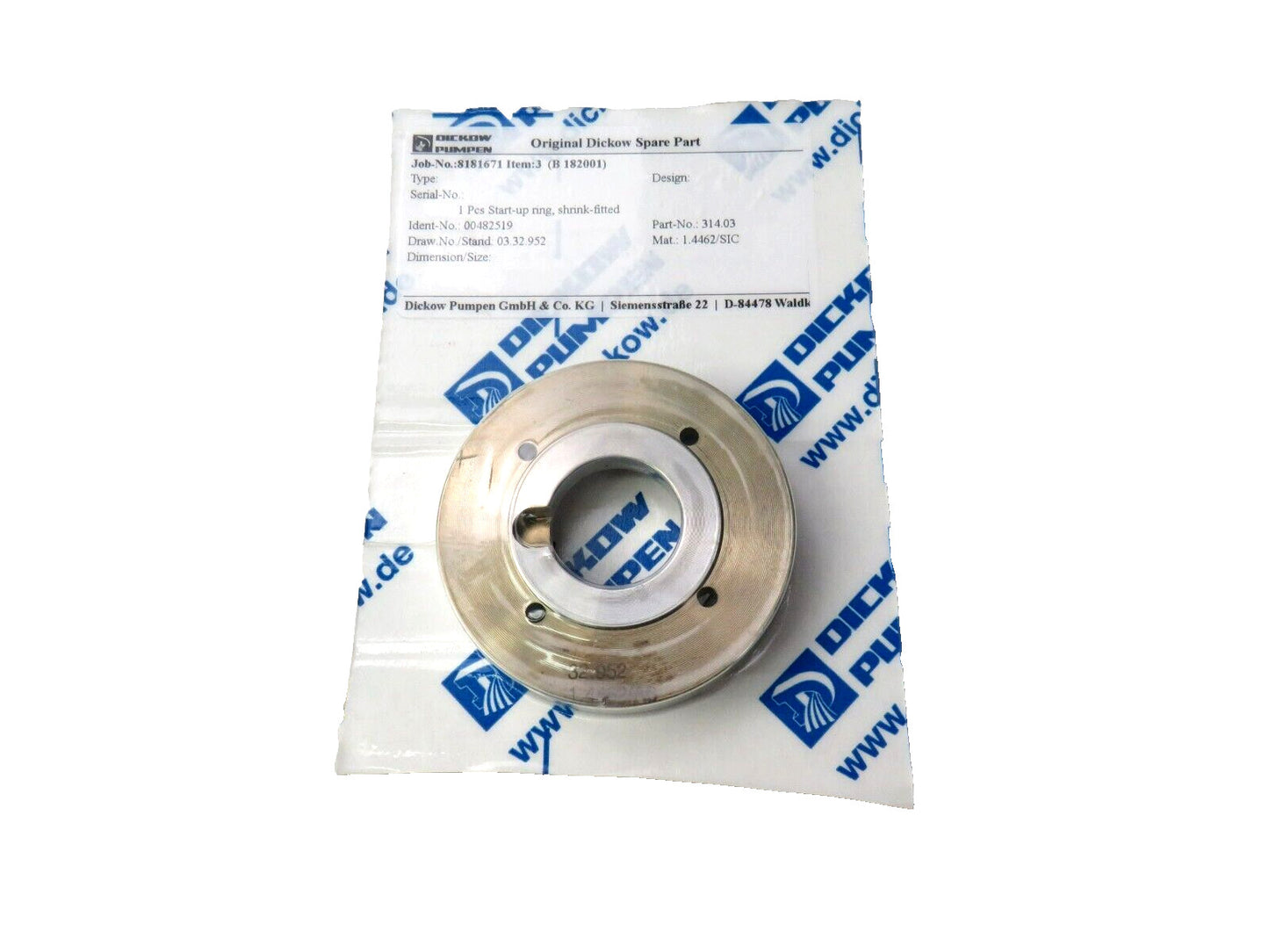 DICKOW PUMPEN 00482519  START-UP RING  SHRINK FITTED  314.03    New