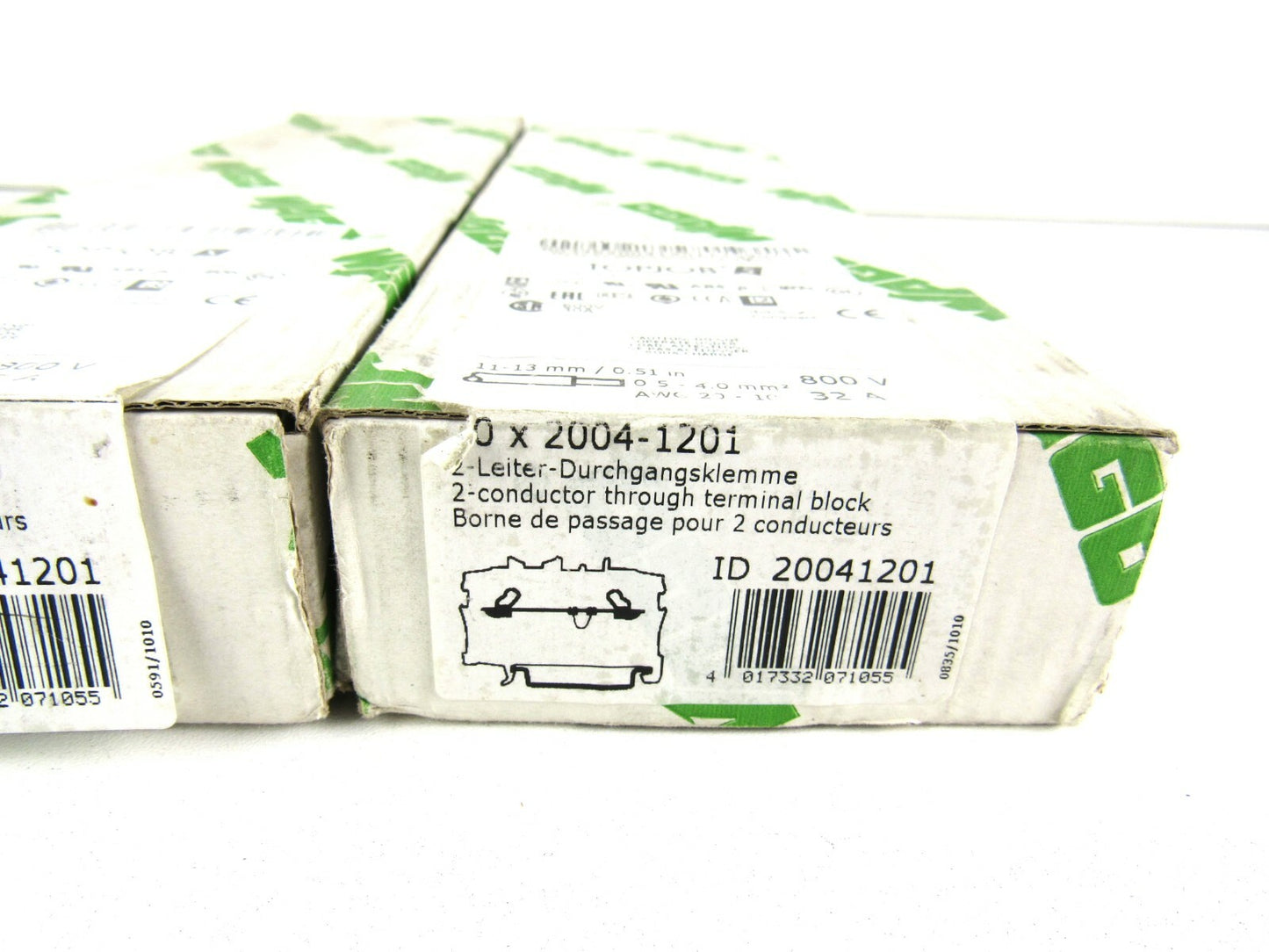Lot of 100 Pcs New x Wago 2004-1201 Terminal Block, Din Rail, 2Pos, 20-10Awg,