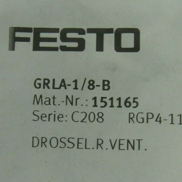 Festo GRLA-1/8-B One-way Flow Control Valve 151165 New