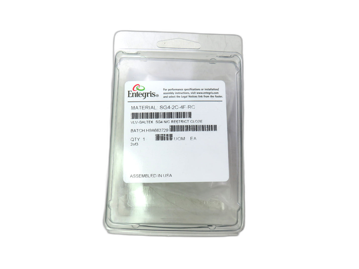 ENTEGRIS  SG4-2C-4F-RC VLV GALTEK SG4 N/C RESTRICT CLOSE     New