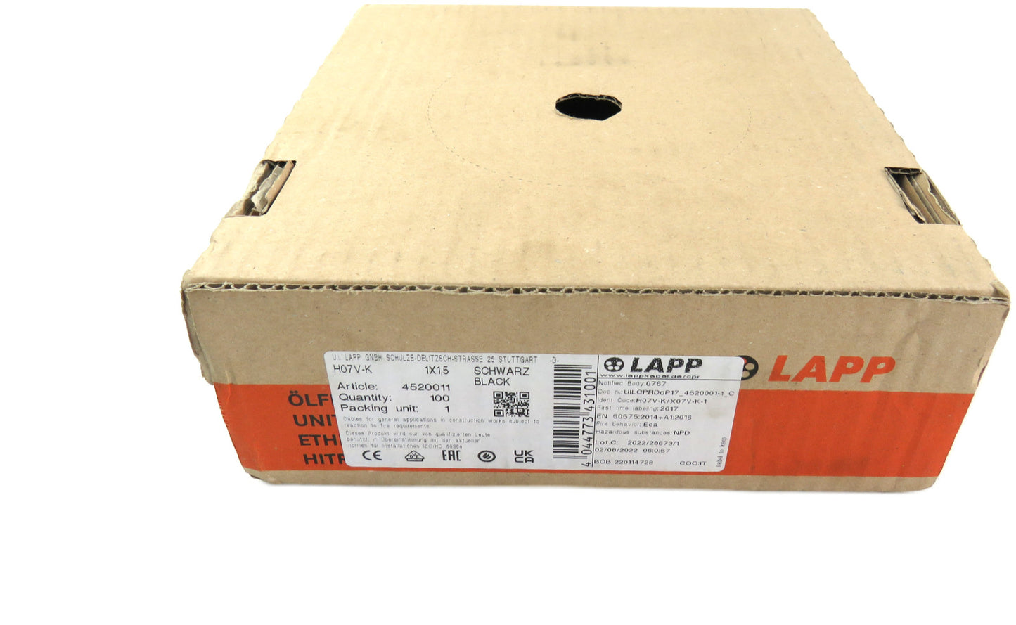 Lapp H07V-K BLACK Cable PVC Line H07V-K 1 x 1.5mm2 100m Strand Flexible Wire New