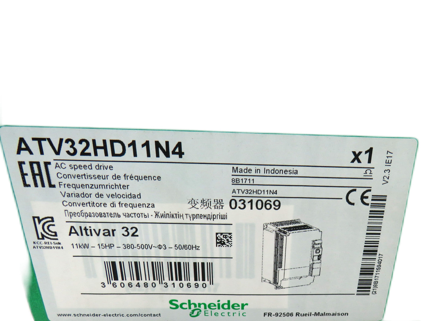 SCHNEIDER ELECTRIC ATV32HD11N4 031069 AC SPEED DRIVE ALTIVAR 32    New