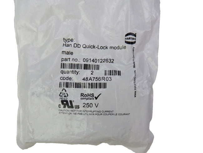 HARTING  HAN DD QUICK-LOCK MODULE HAN 09140122632 Lot of 2 New